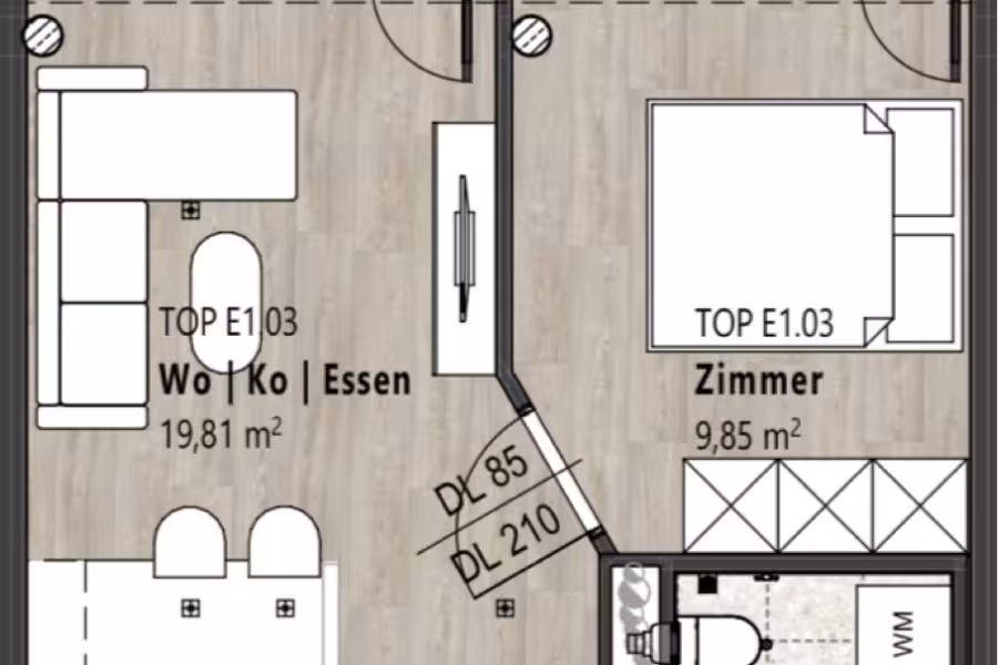 MIETE – Wattens – Top E 1.03 – 2 Zimmer Wohnung mit Balkon, 6112 Wattens, Etagenwohnung